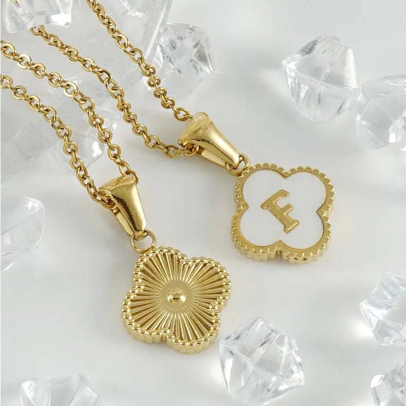 Shell Initial Clover Necklace