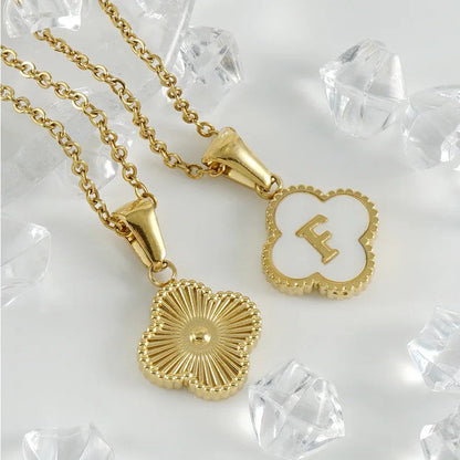 Shell Initial Clover Necklace