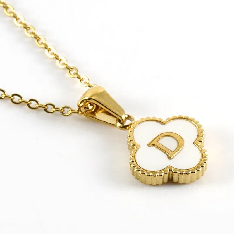 Shell Initial Clover Necklace