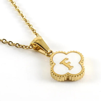 Shell Initial Clover Necklace