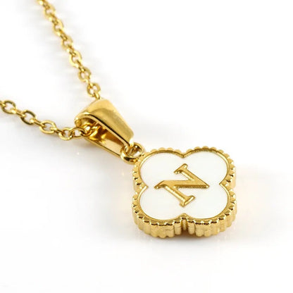 Shell Initial Clover Necklace