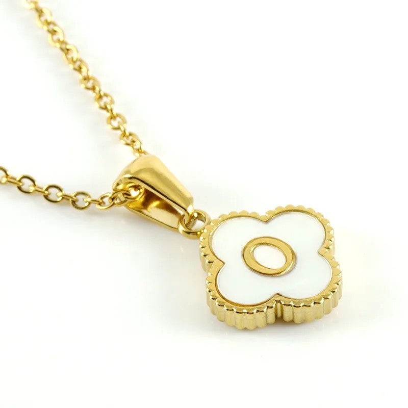 Shell Initial Clover Necklace