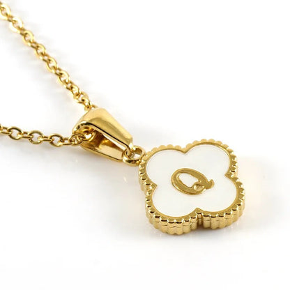 Shell Initial Clover Necklace