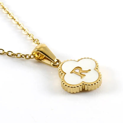 Shell Initial Clover Necklace
