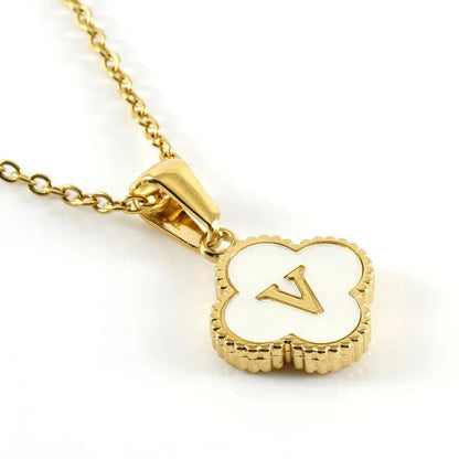 Shell Initial Clover Necklace