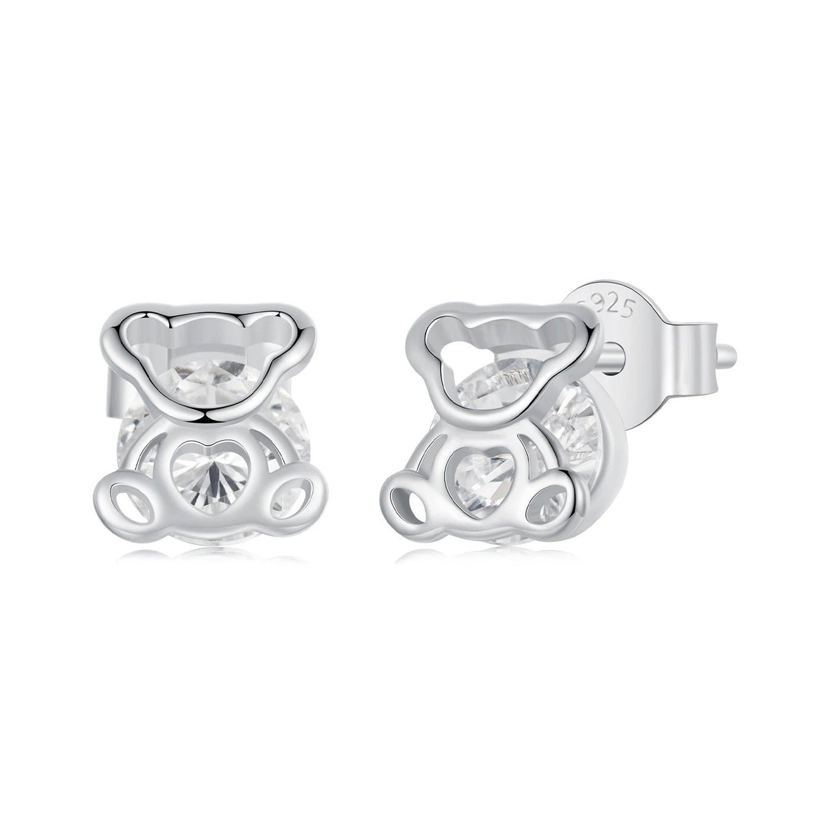 Bear Heart Crystal Stud Earrings