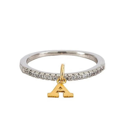 Crystal Initial Charm Ring