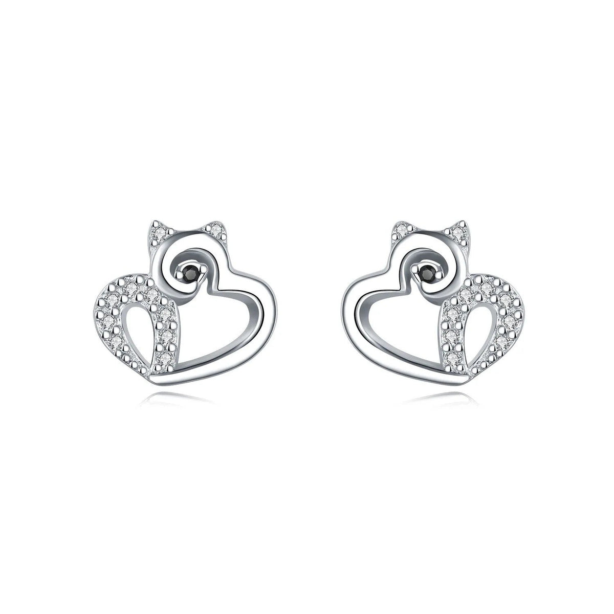 Cat Heart Zircon Stud Earrings