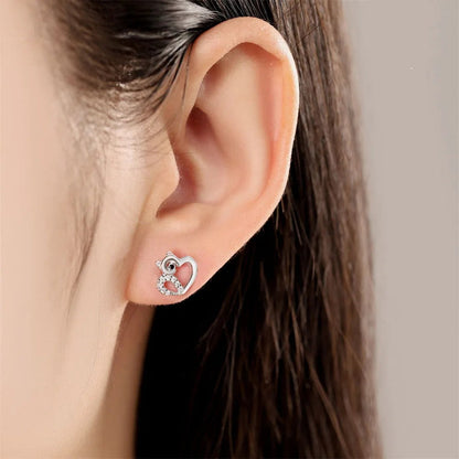 Cat Heart Zircon Stud Earrings