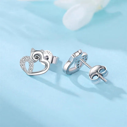 Cat Heart Zircon Stud Earrings