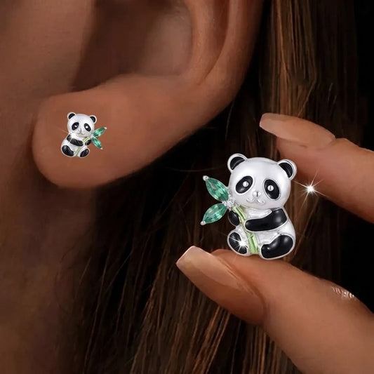 Panda Bamboo Stud Earrings