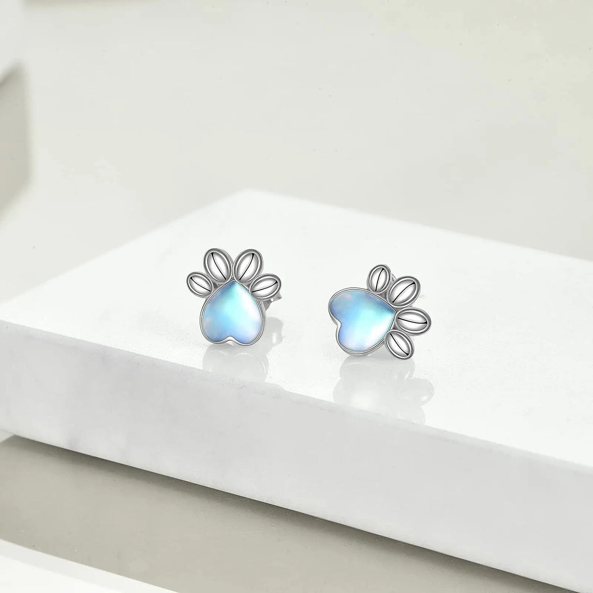 Moonstone Paw Stud Earrings