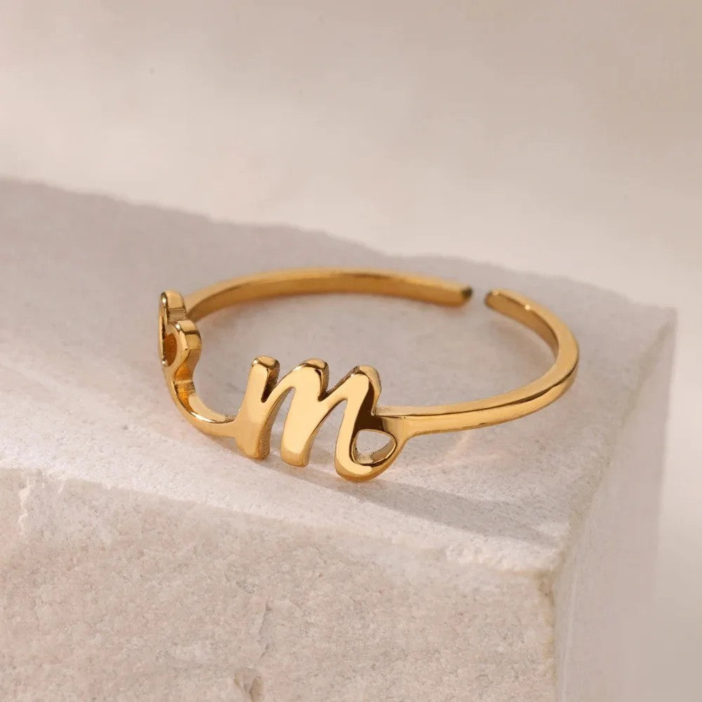 Heart Initial Open Ring