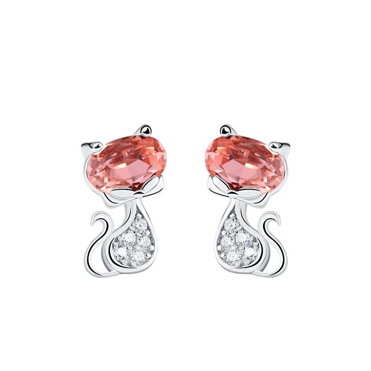 Peach Zircon Cat Stud Earrings