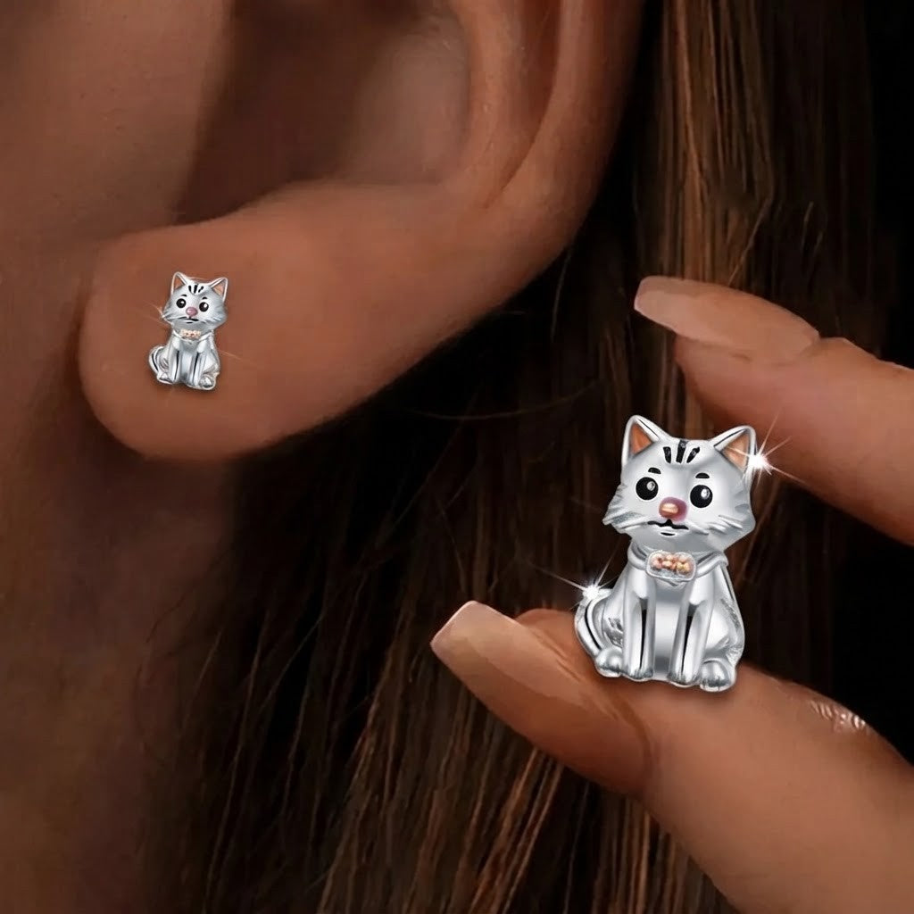Rose Gold Bow Cat Stud Earrings