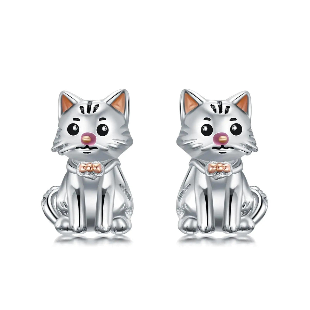Rose Gold Bow Cat Stud Earrings