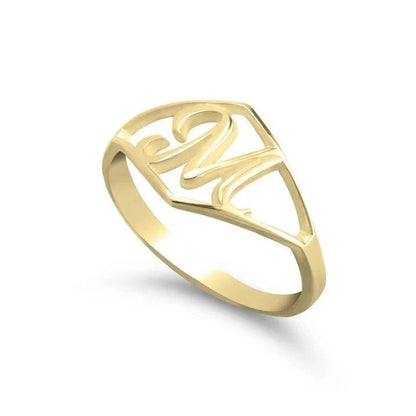 Script Initial Shield Ring