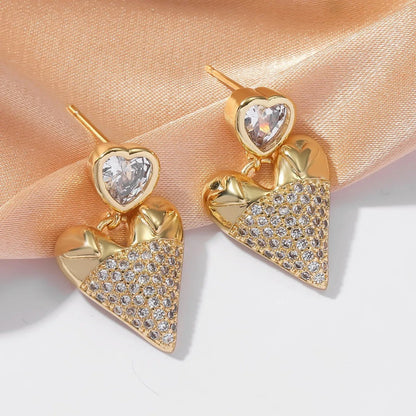 Paved Heart Drop Earrings