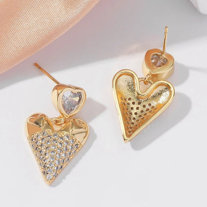 Paved Heart Drop Earrings
