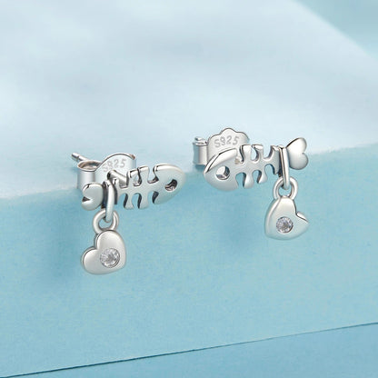 Fish Bone & Paw Stud Earrings
