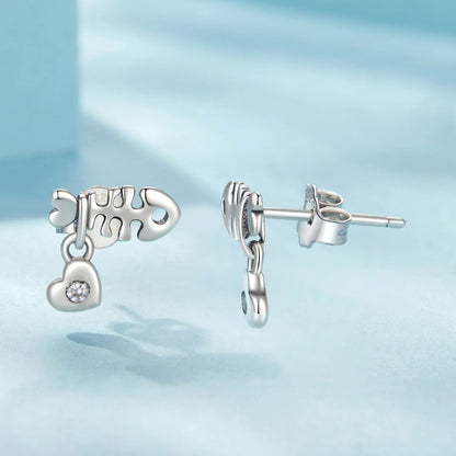 Fish Bone & Paw Stud Earrings