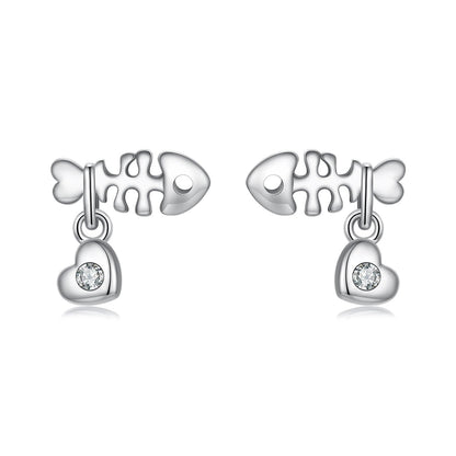 Fish Bone & Paw Stud Earrings