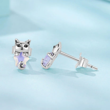 Iridescent Star Cat Stud Earrings