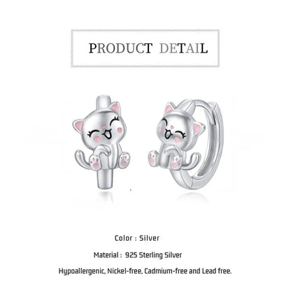 Pink Enamel Cat Hoop Earrings