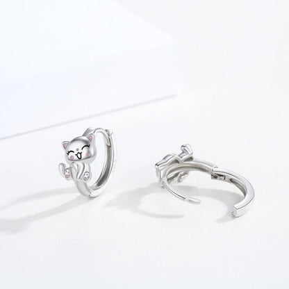 Pink Enamel Cat Hoop Earrings