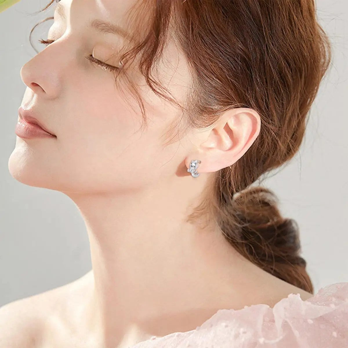 Pink Enamel Cat Hoop Earrings