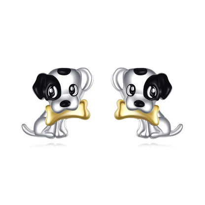 Black and White Puppy Stud Earrings