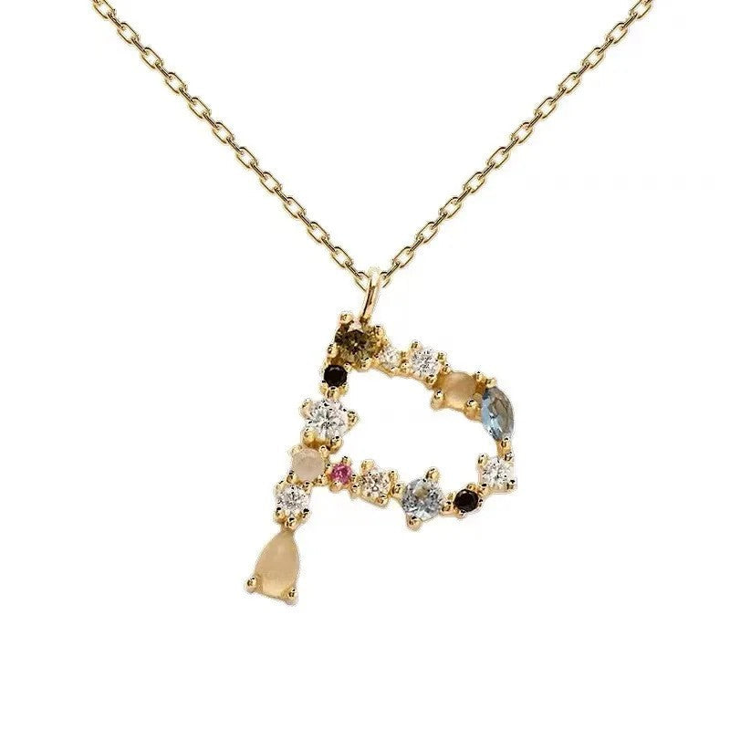 Colorful Zircon Initial Necklace