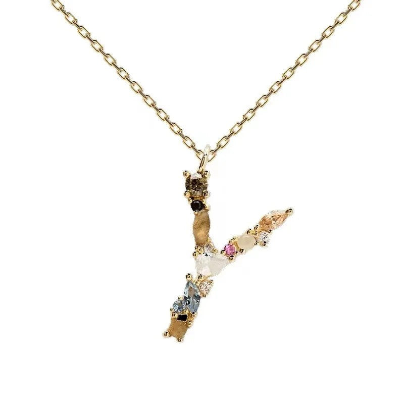 Colorful Zircon Initial Necklace