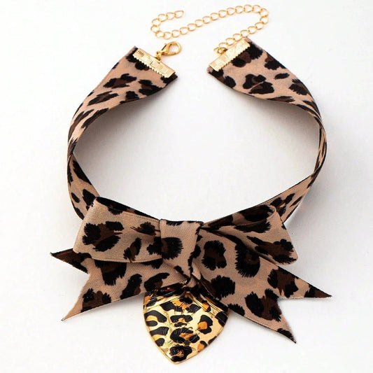 Leopard Print Bow Necklace