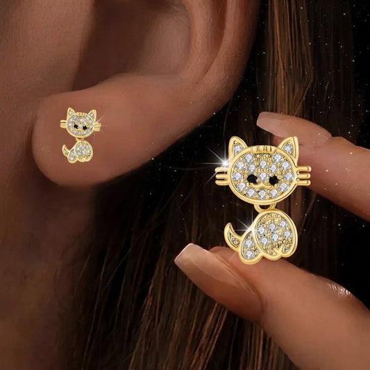 Crystal Pave Cat Dangle Earrings