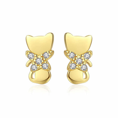 Crystal Bow Cat Stud Earrings