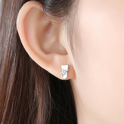 Crystal Bow Cat Stud Earrings