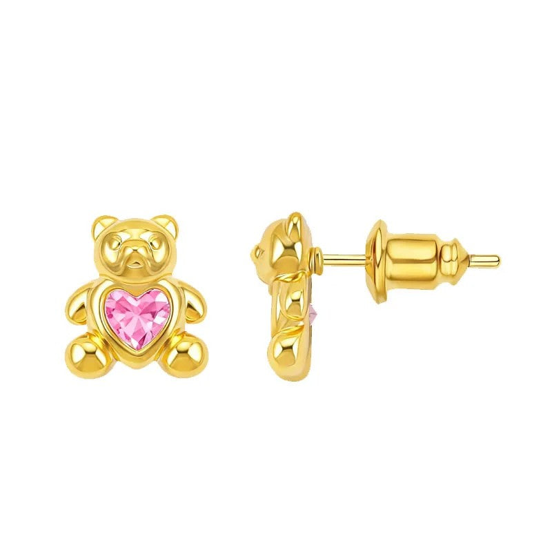 Heart Bear Zircon Stud Earrings