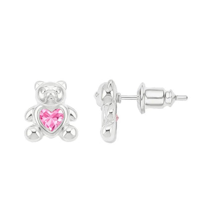 Heart Bear Zircon Stud Earrings