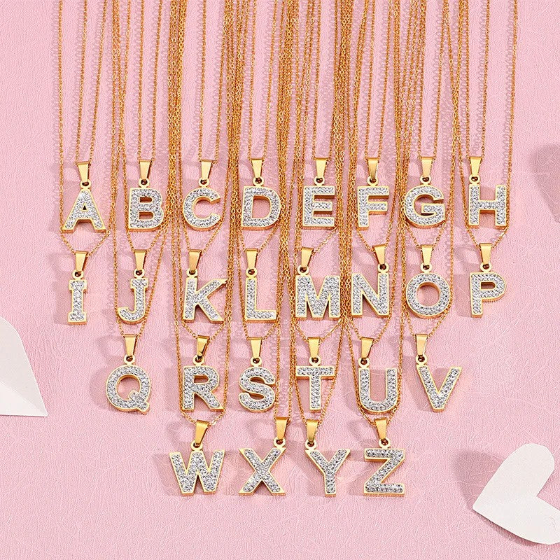 Zircon Letter Pendant Necklace
