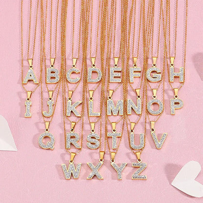 Zircon Letter Pendant Necklace