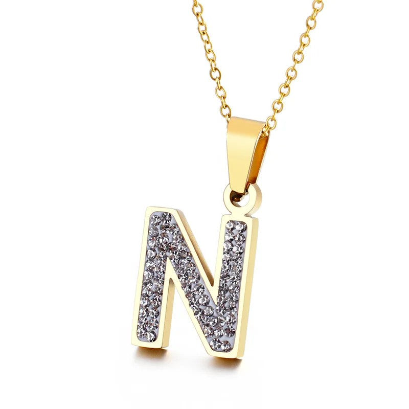 Zircon Letter Pendant Necklace