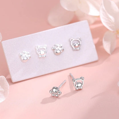 Bear & Paw Stud Earrings