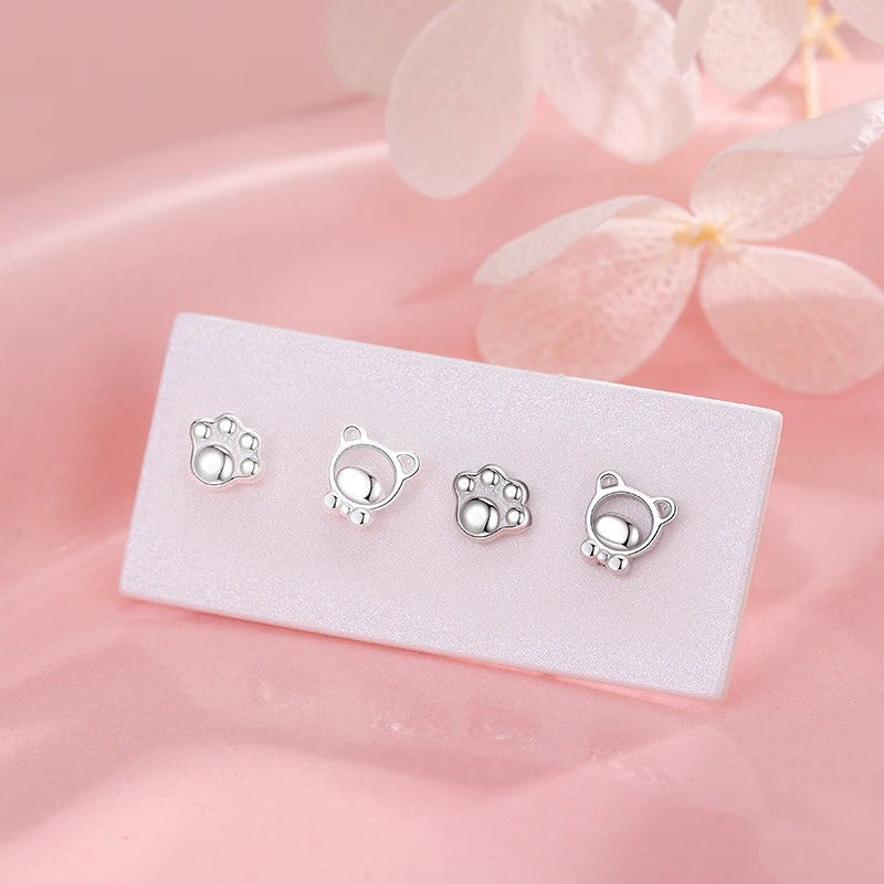 Bear & Paw Stud Earrings