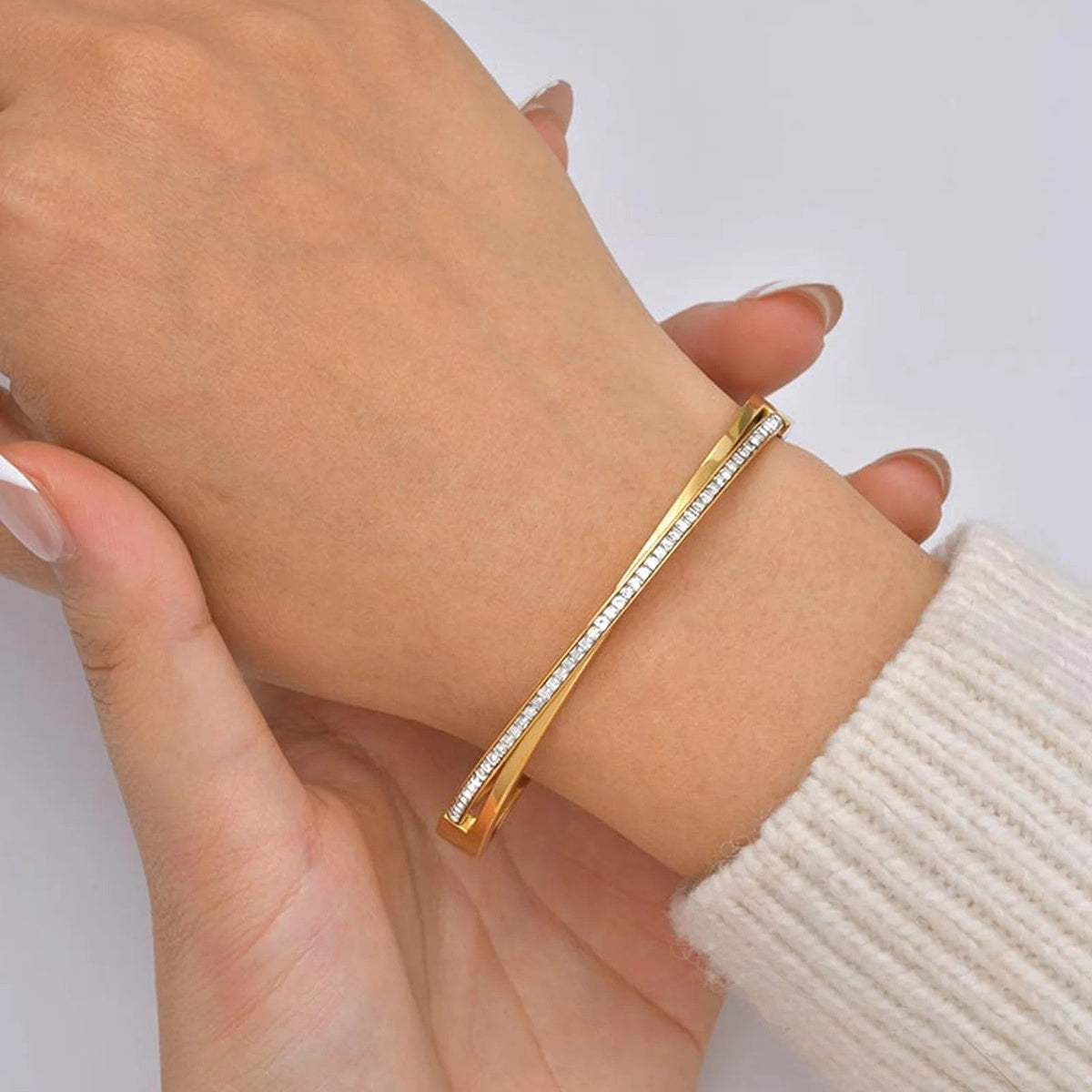 Roman Numeral Rhinestone Crossover Bracelet