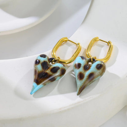 Tortoiseshell Heart Huggie Earrings