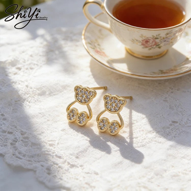 Crystal Bear Drop Earrings