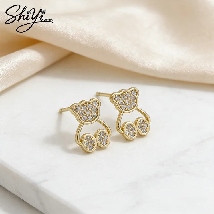 Crystal Bear Drop Earrings