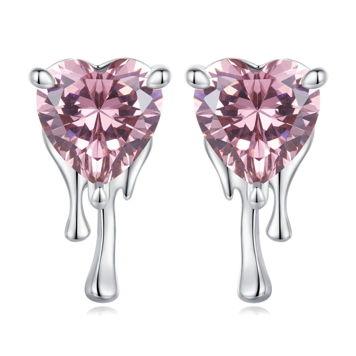 Pink Crystal Melting Heart Stud Earrings