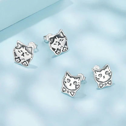 Oxidized Graffiti Cat Stud Earrings